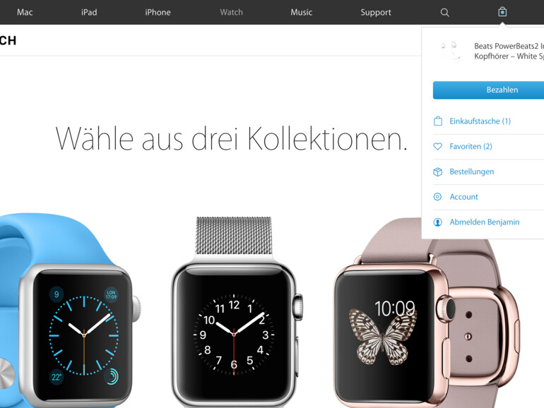 Die Einkaufstasche ist nach wie vor oben rechts und wurde auch etwas verschlankt