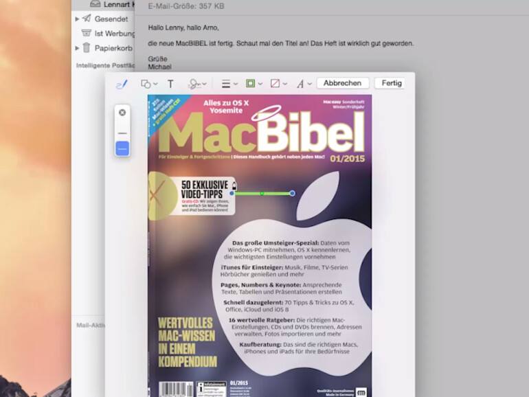 Sie können Bilder direkt in Mail bearbeiten