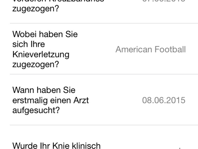 Nötig dafür sind zunächst ein paar statistische Angaben, etwa wann und bei welcher Aktivität man sich den Kreuzbandriss zugezogen hat.