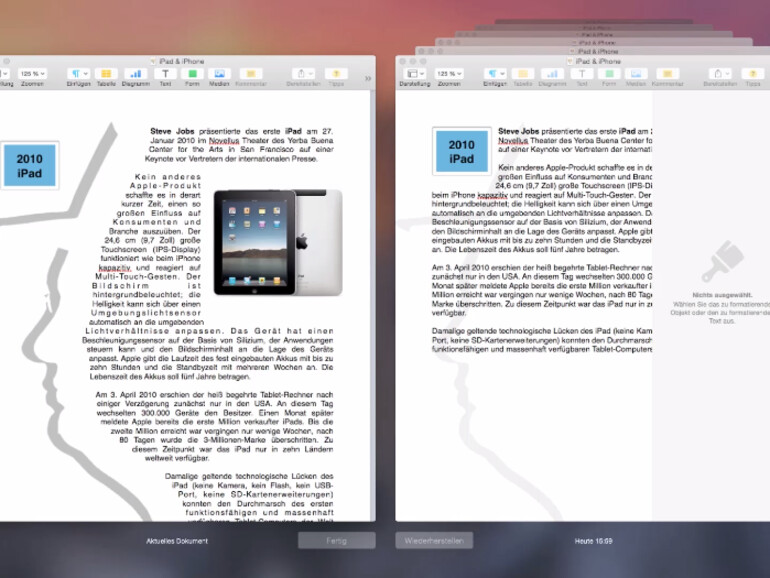 In OS X können Sie auch alte Versionen eines Dokuments bearbeiten