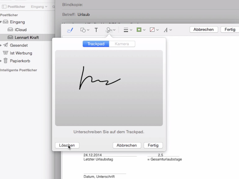 Sie können Ihre Unterschrift in Mail einspeichern