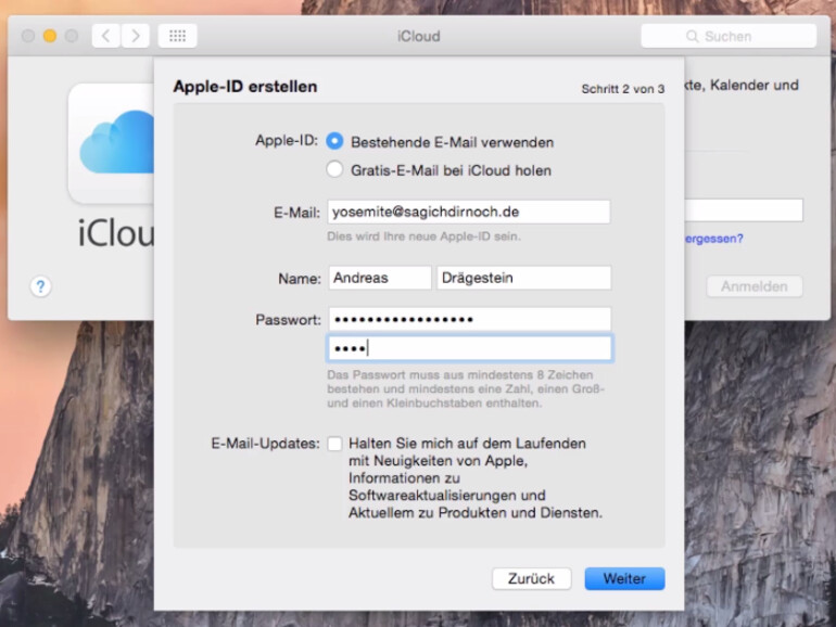 Für eine Apple ID benötigen Sie eine E-Mail-Adresse
