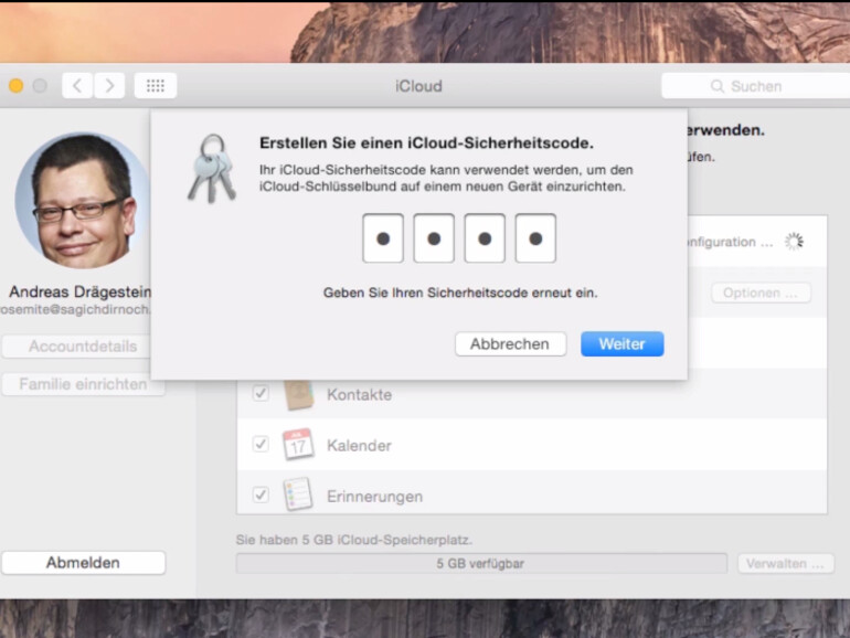Sie können die Daten in Ihrer iCloud mit einem Sicherheitscode schützen