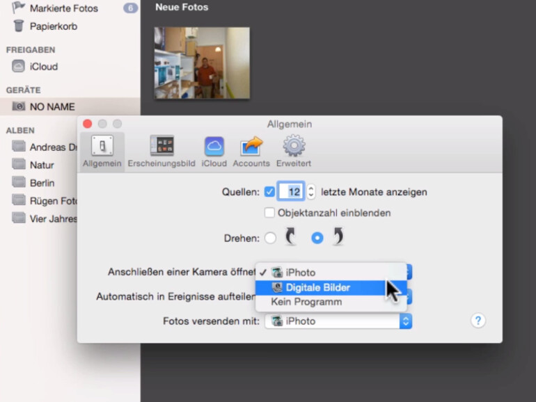 OS X erkennt automatisch, wenn sie eine Kamera an den Mac anschließen