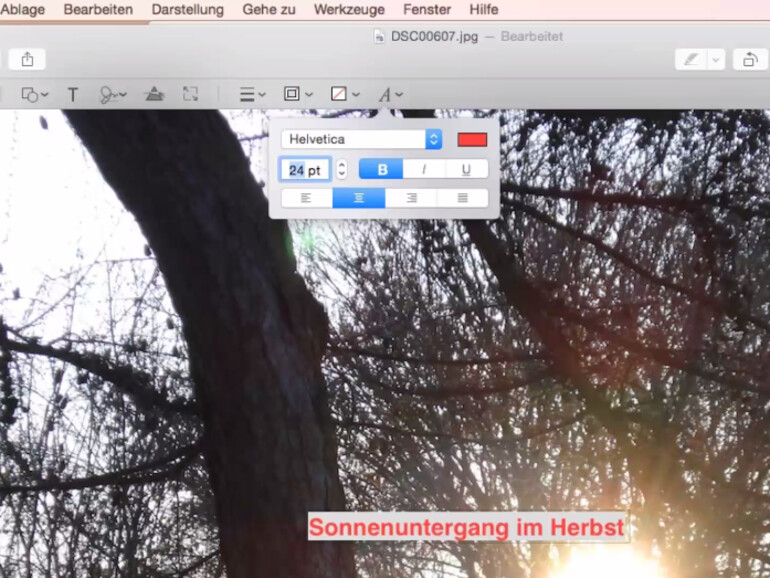 Die App Digitale Bilder besitzt auch einen Werkzeugkasten zur Fotobearbeitung