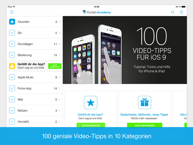Die Videos sind in sinnvollen Kategorien eingeteilt und eigenen sich sowohl für Anfänger wie auch für Fortgeschrittene