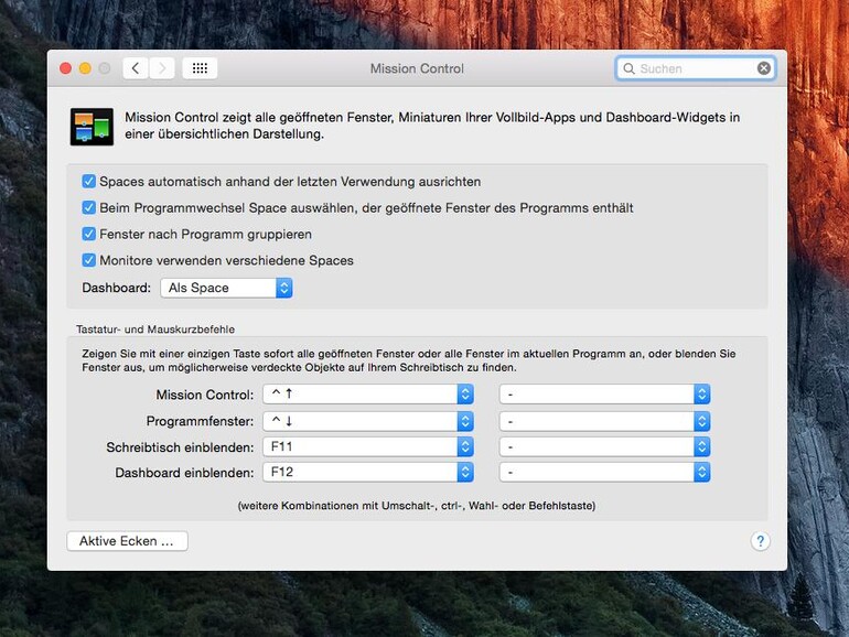 Unter OS X Yosemite und später müssen Sie Dashboard gesondert aktivieren.
