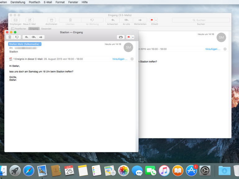 Die Mail-App integriert sich nun besser mit dem Adressbuch und der Kalender-Anwendung.