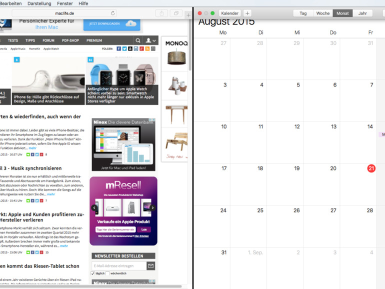 Split View erleichtert die zeitgleiche Arbeit mit mehreren Anwendungen.