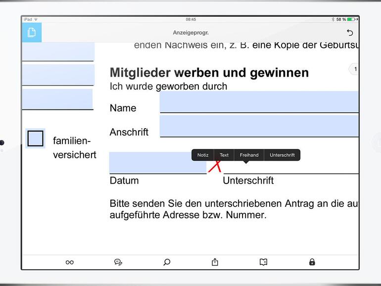 Auch am iPad lassen sich Dokumente digital unterschreiben. Dazu schreiben Sie einfach auf dem Touchscreen.