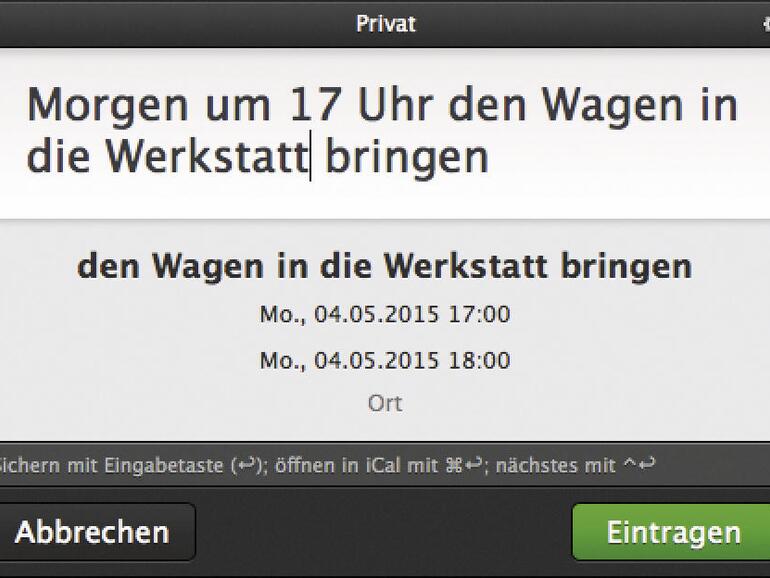 QuickCal erlaubt die Eingabe von Terminen in Apples Kalender per Tastaturkürzel und in natürlicher Sprache.