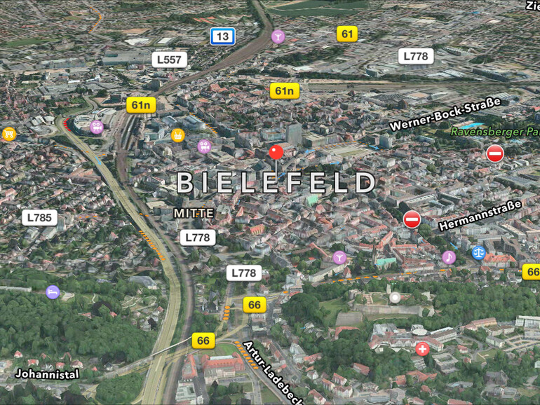 Auch Bielefeld ist nun in 3D und der Flyover-Ansicht verfügbar