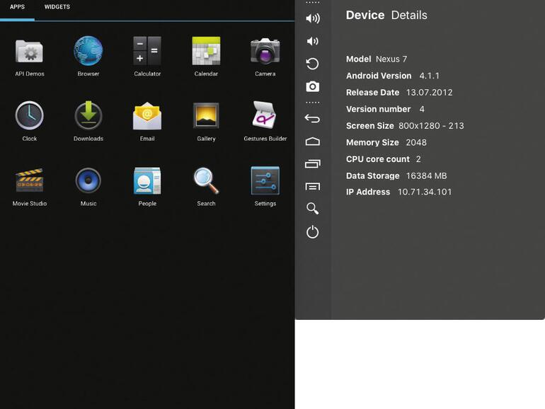 Auch Xamarin versucht, Android-Geräte möglichst originalgetreu nachzubilden. Anders als bei BlueStacks können hier auch virtuelle Hardware-Elemente wie Lautstärkeregler oder GPS genutzt werden.