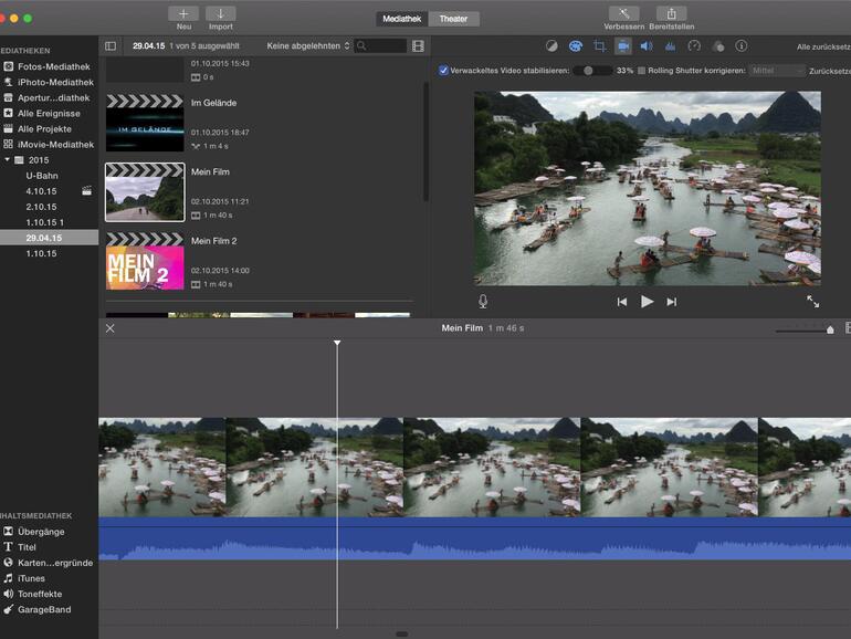 Verwackelte Aufnahmen korrigiert die Stabilitisierungsfunktion von iMovie. Allerdings ist das Ergebnis nicht perfekt, besser man vermeidet Wackler bereits beim Aufnehmen.