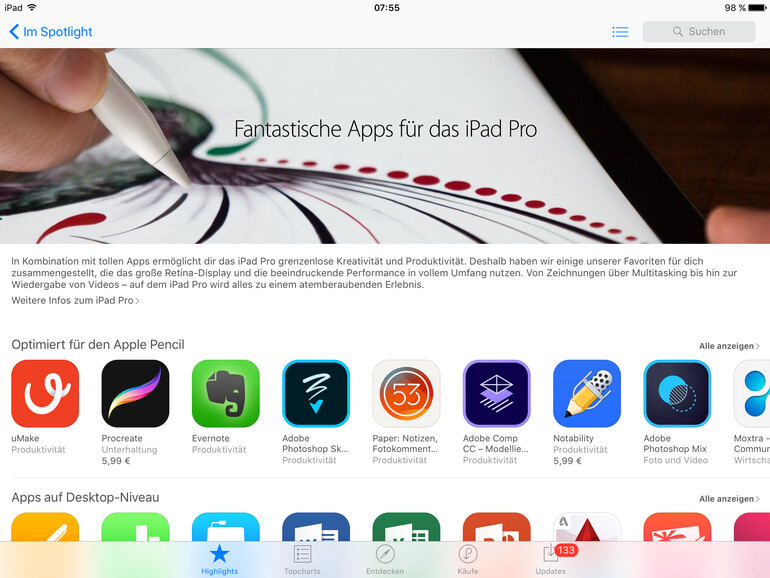 Apple zeigt iPad Pro Apps in gesonderter Kategorie