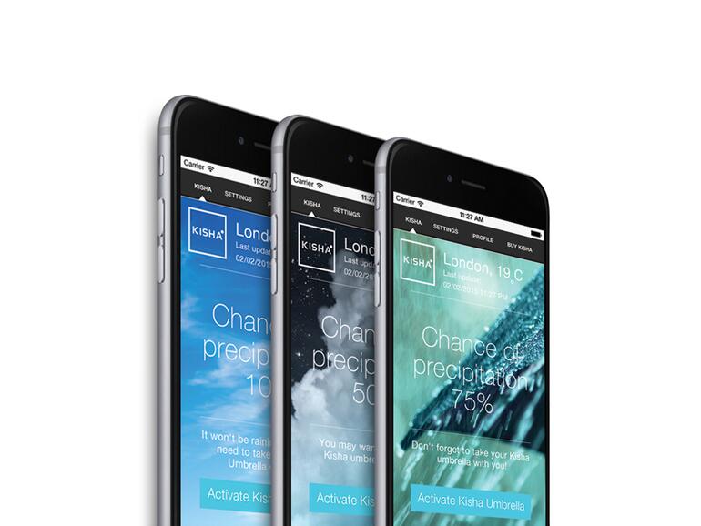 Die Kisha-App erinnert einen zum Beispiel bei hoher Regenwahrscheinlichkeit daran, an den Regenschirm zu denken.