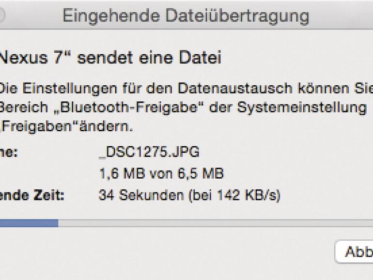 Bluetooth liefert die einfachste Möglichkeit, schnell Daten zu übertragen. Diese Methode eignet sich aber nur für kleinere Dateien.
