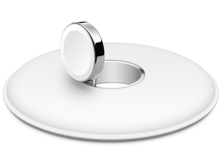 Die Ladeeinheit lässt sich um bis zu 90 Grad anwinkeln. So kann die Apple Watch liegend oder aufrecht geladen werden.