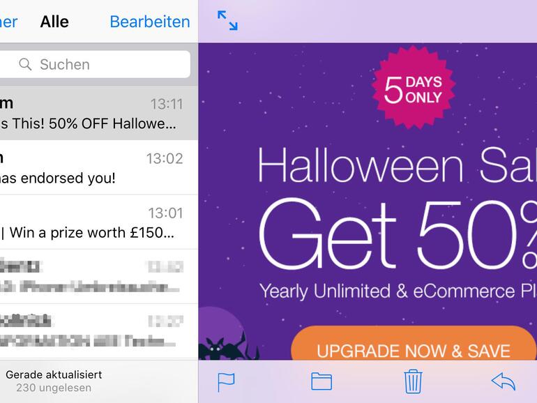 In Mail ermöglicht die Zusatzleiste fast so viel Komfort wie auf dem iPad.