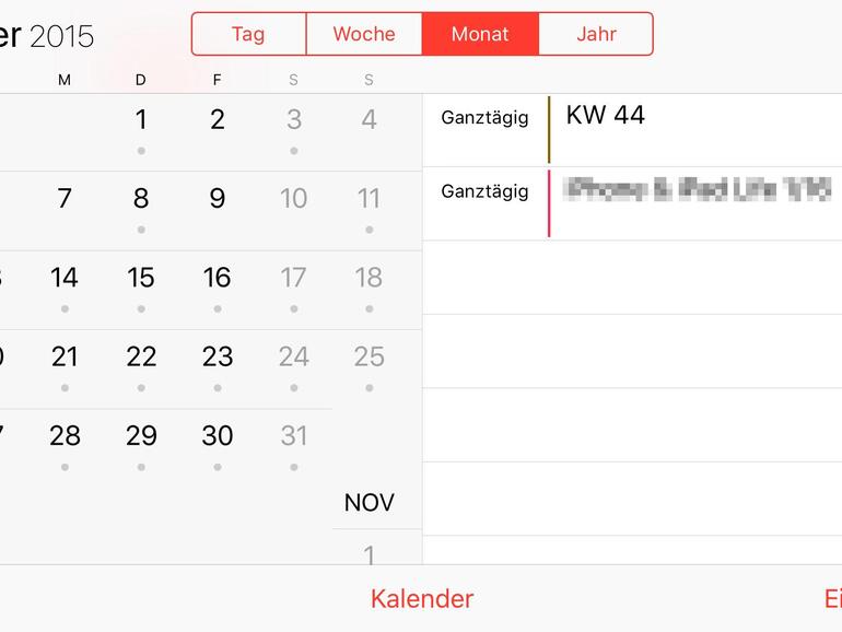 Monats- und Tagesansicht gleichzeitig sind im Kalender im Querformat kein Thema.
