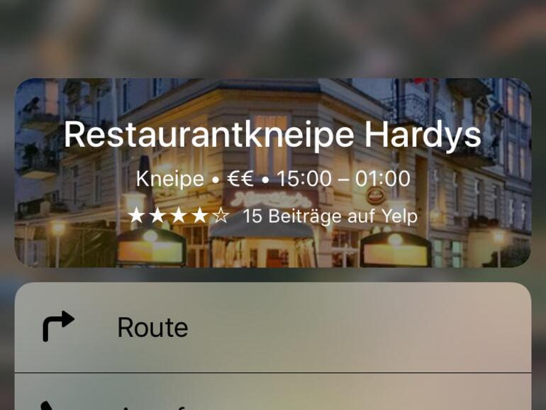 Drückst du in Karten auf einen Umgebungseintrag, kannst du verschiedene Aktionen zu diesem ausführen.