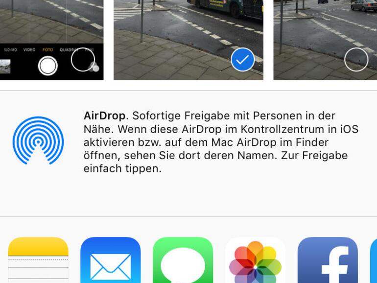Beim Bereitstellen steht „LIVE“ auf der Vorschau. Über Nachrichten lässt sich das Foto intakt an iOS-9-Geräte schicken.