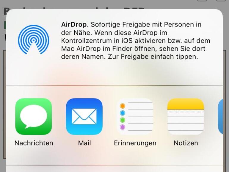 Eine Aktion im Export-Menü übergibt beispielsweise Links aus dem Browser direkt an Copied.