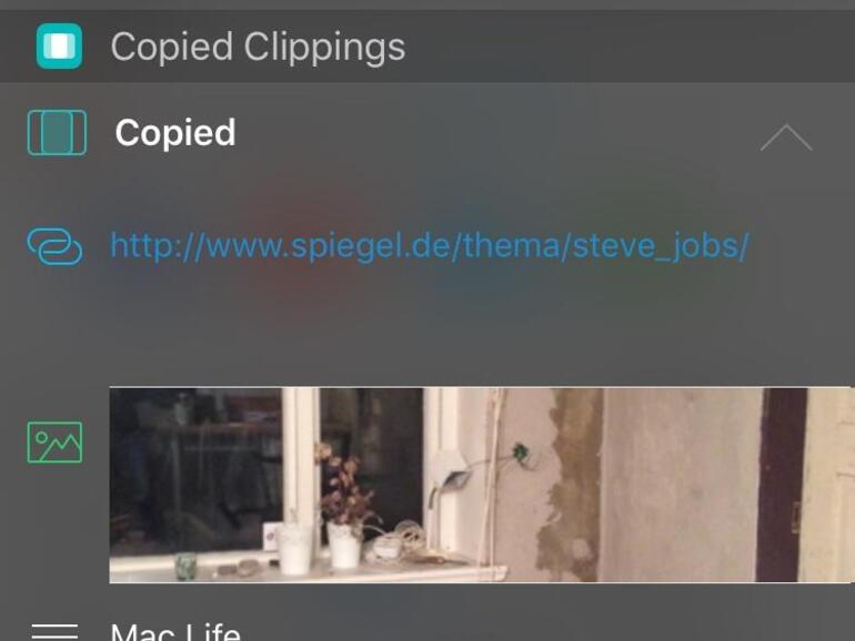 Am schnellsten lässt sich die Zwischenablage über die Mitteilungszentrale an Copied übergeben.