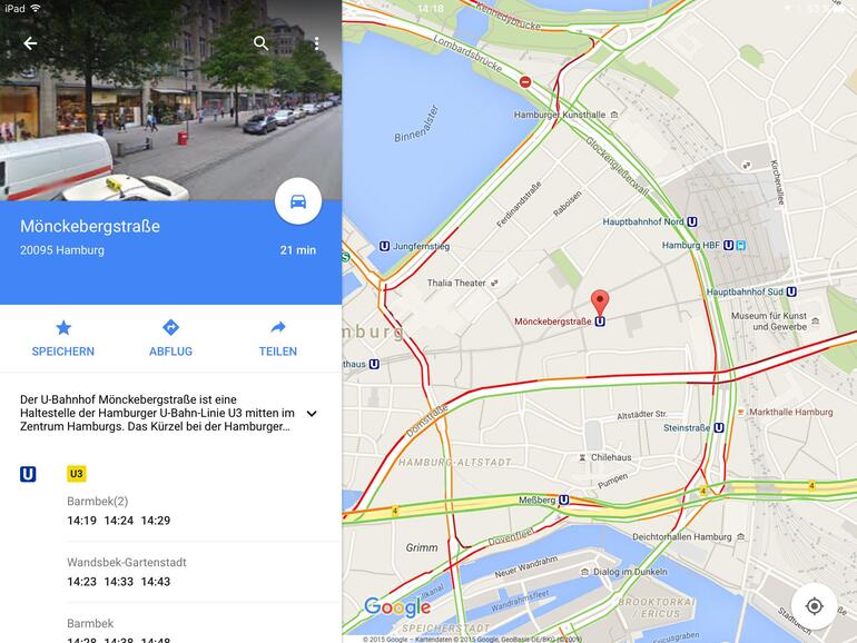 Google Maps ruft zu jeder angetippten Haltestelle die planmäßigen Abfahrtszeiten aus dem Netz ab.