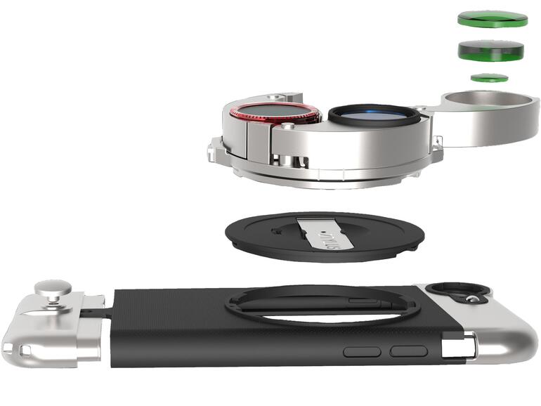 In der Trommel der Z Optics sind vier verschiedene Linsen untergebracht. Sie kann einfach auf das passende Case geschraubt werden.
