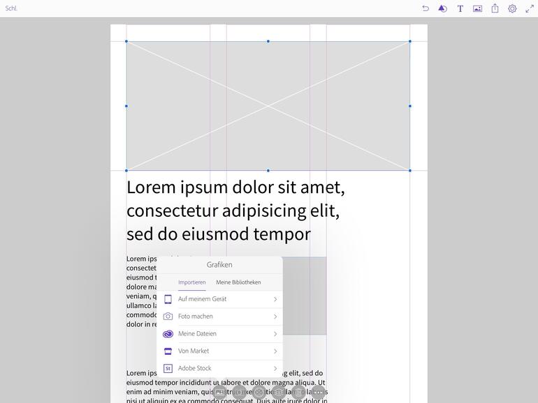 Layout zeichnen: Grafiken und Schriften können ins Layout eingefügt werden.