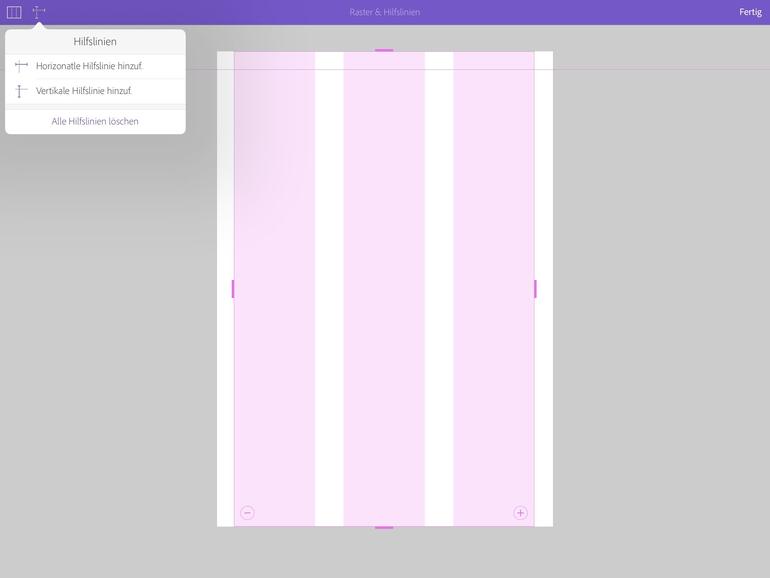 Hilfslinien hinzufügen: Spalten für Grundraster können in der App angelegt werden.