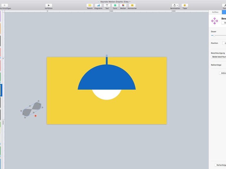 Hier bewegt sich eine als Schleifenform vereinfachte Mücke zu einer Lampe in einer geschwungenen Bewegung.