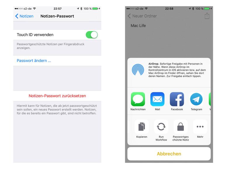 Notizen lassen sich nun mit einem Passwort versehen