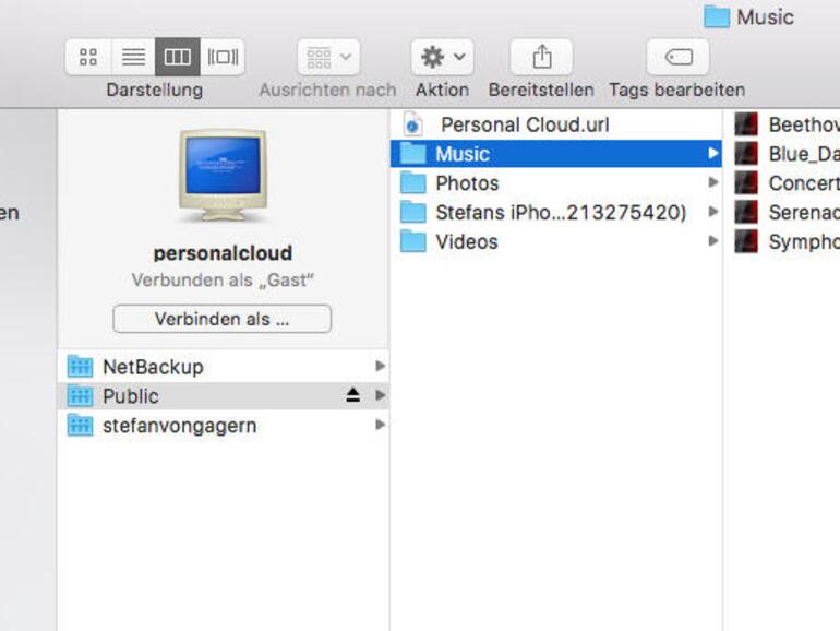 Das Kopieren von Daten auf und von der Netzwerkfestplatte ist natürlich auch einfach per Finder möglich.