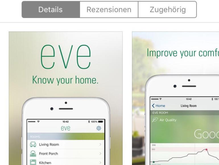 Zur Nutzung der Eve-Geräte musst du die zugehörige App laden.