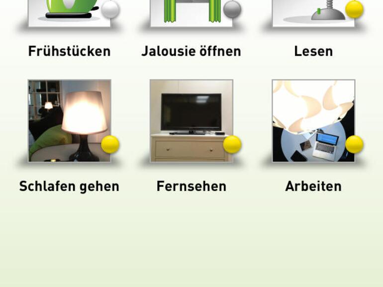 Mit der Gratis-App Digitalstrom Dashboard kann jeder benutzerdefinierte Handlungen und Aktivitäten für verschiedene Räume anlegen und dann per iPhone oder iPad steuern.