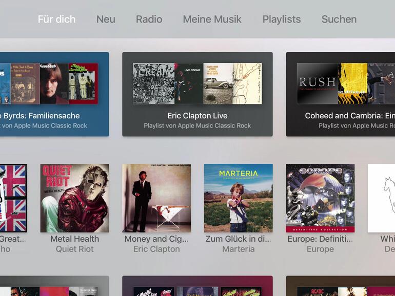 Das Stöbern nach Empfehlungen in der „Für dich“-Abteilung von Apple Music macht auch auf dem Fernseher Spaß.