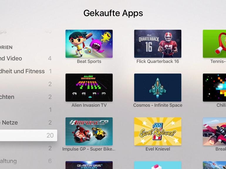 Da viele iOS-Spiele auch auf dem Apple TV laufen, finden viele iPhone-Nutzer unter „Gekaufte Apps“ schon eine gut gefüllte Spielebibliothek.