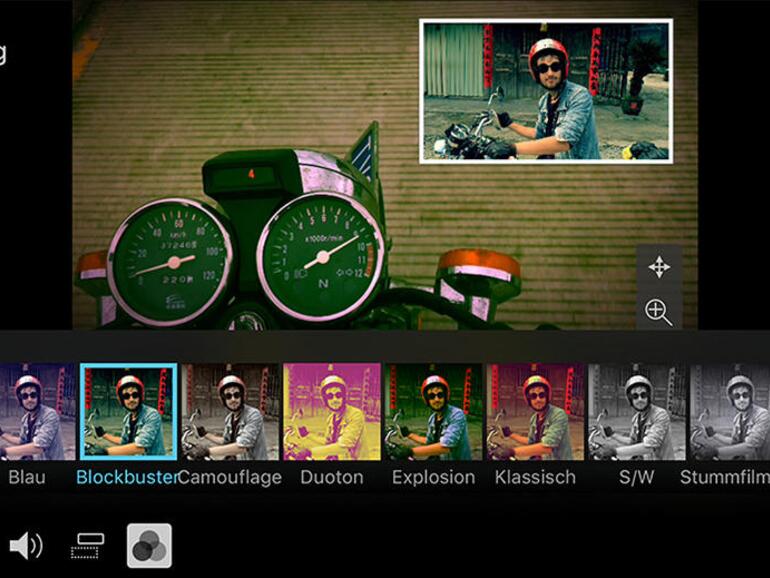 iMovie kommt auf dem iPhone 6s bestens mit 4K-Material zurecht. Es können sogar per Bild-in-Bild-Effekt zwei Streams verarbeitet werden.