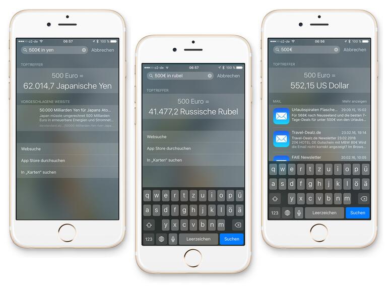 Die Suche rechnet Geldbeträge nach aktuellen Wechselkursen um