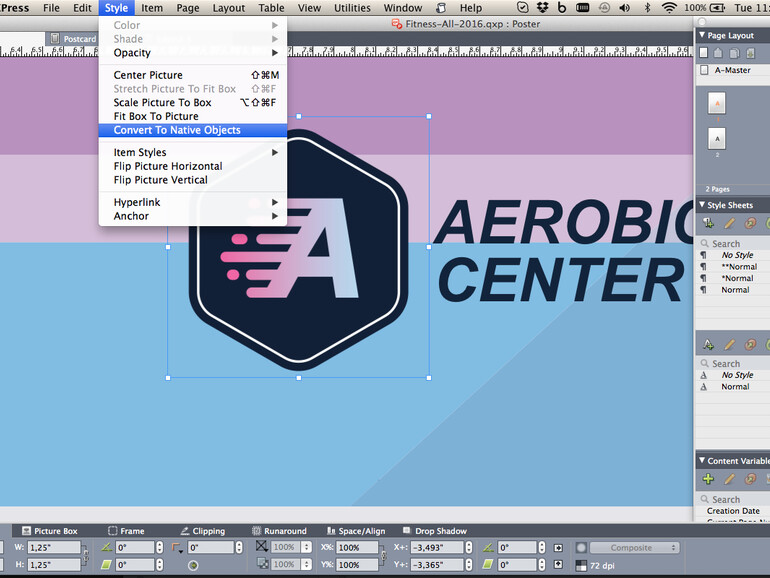 Praktisch: Logo-Grafiken aus anderen Programmen lassen sich umwandeln und dann innerhalb von QuarkXPress 2016 verändern