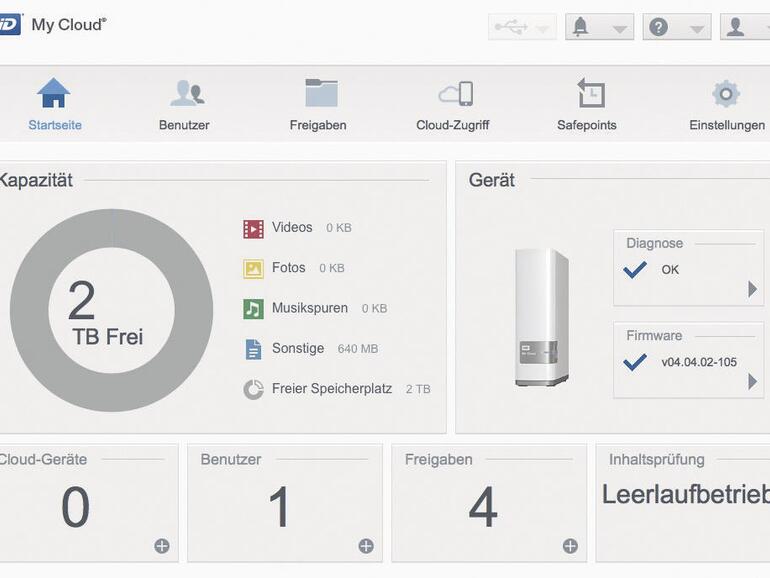 Die Benutzeroberfläche einfacher NAS-Systeme, wie hier bei der WD MyCloud, ist relativ übersichtlich