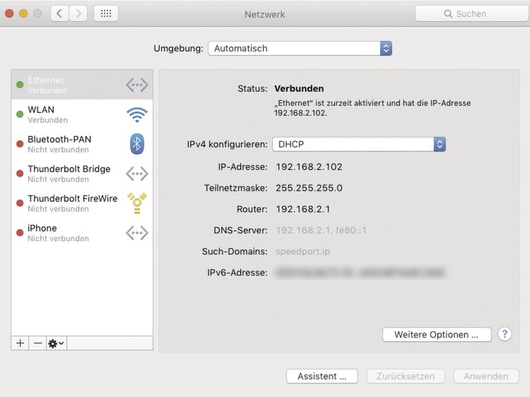Über die Systemeinstellung „Netzwerk“ findest du die IP-Adresse deines Mac heraus.
