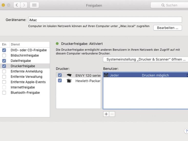 Drucker lassen sich auch freigeben, damit sie von allen genutzt werden können.
