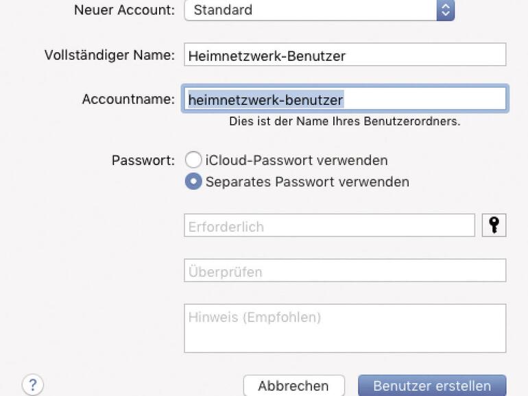 Für die anderen Benutzer im Heimnetzwerk legst du auf dem als Server dienenden Mac separate Benutzerkonten an.