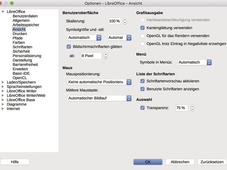 In den Einstellungen passt du LibreOffice deinen Wünschen an.
