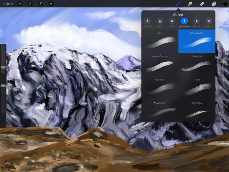 Neigungserkennung beim iPad Pro: Durch Verändern des Winkels kann mit dem Apple Pencil schraffiert werden.
