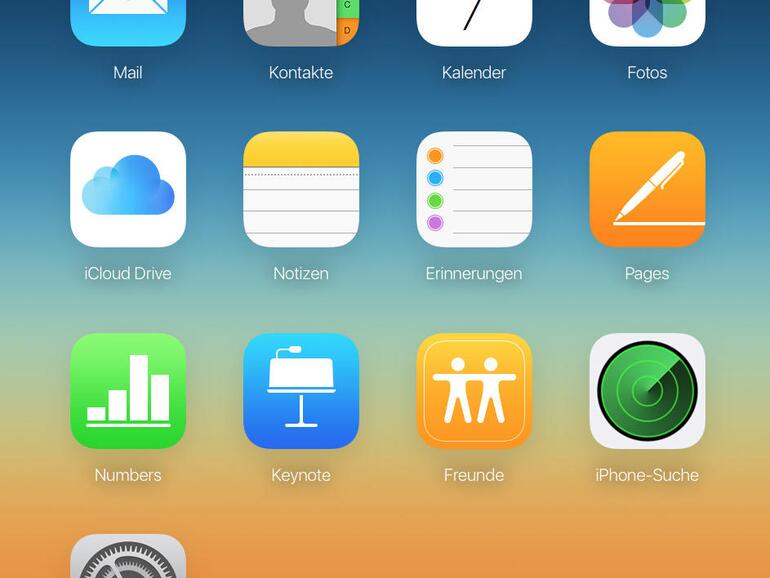 Im Web präsentiert sich iCloud mit den Icons für einzelne Dienste fast so wie auf iOS-Geräten.