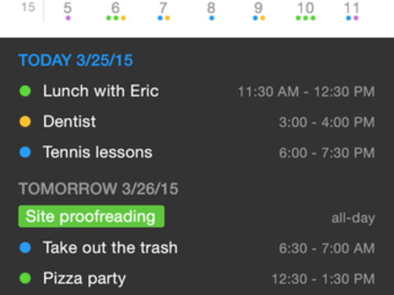 Fantastical 2.2 - Minikalender-Ansicht